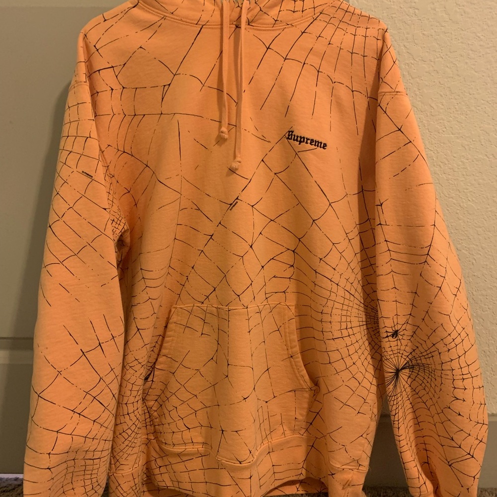 SUPREME orange spider web hoodie